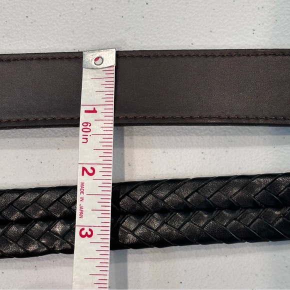 2 Leather Mens Belts Coach Braided Black 5922 Brown Sz 42 Gold Tone Brass - Picture 10 of 11